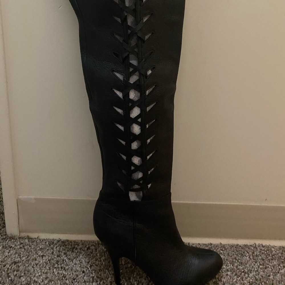 Calvin Klein black leather knee high boots